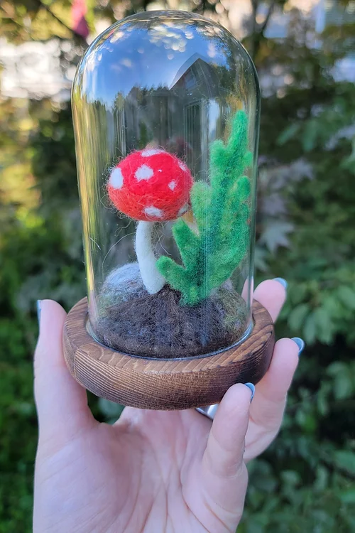 Needlefelted Mushroom Terrarium with Snail and Ladybug