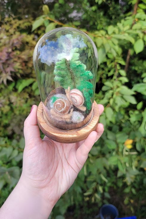 Needlefelted Terrarium with Snail and Fern